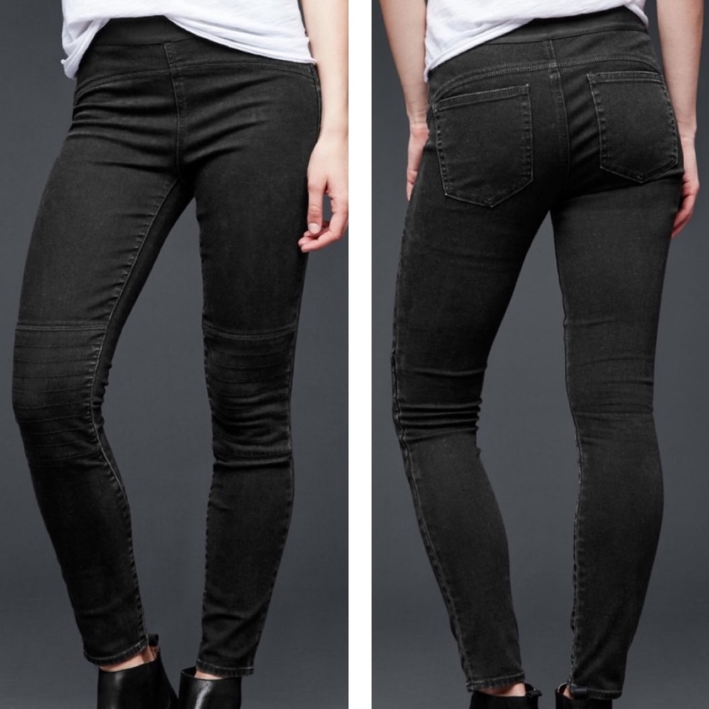 GAP Resolution Stretch‎ Waist Band Black Moto Style Pull-On Leggings Size 26